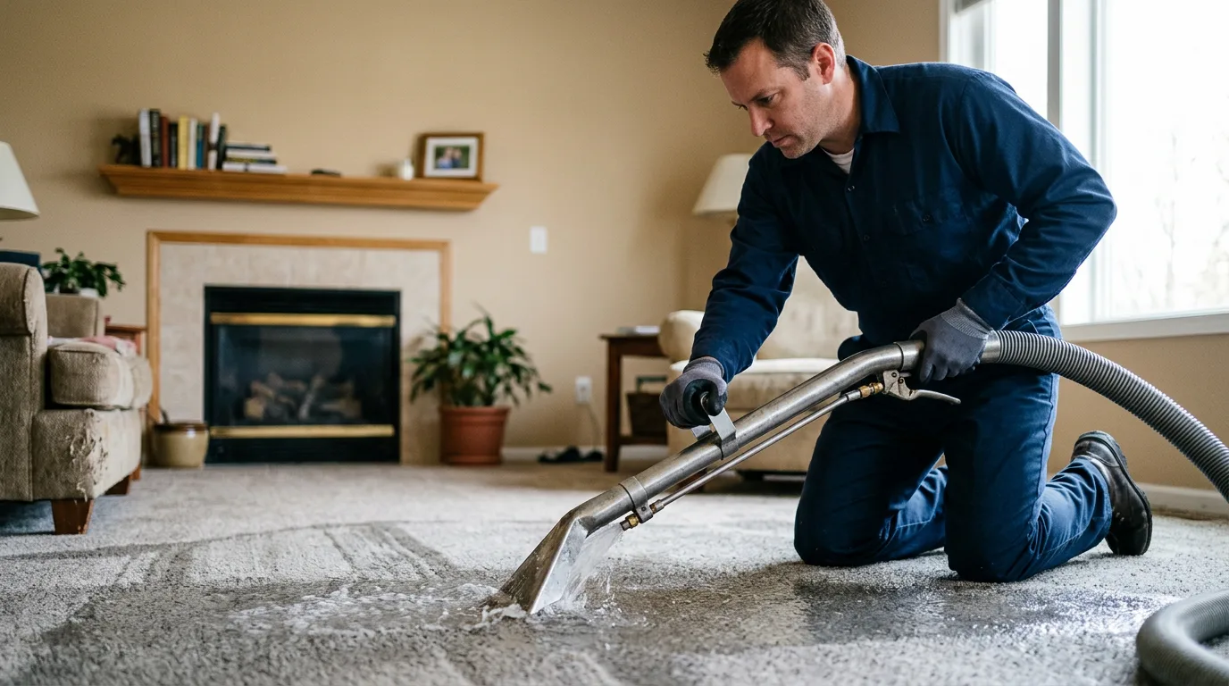 Water damage restoration technician working near Carbon, IN